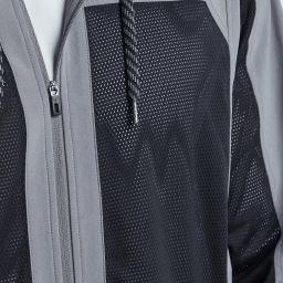Track jacket interior lining construction designed for insulation and breathable comfort