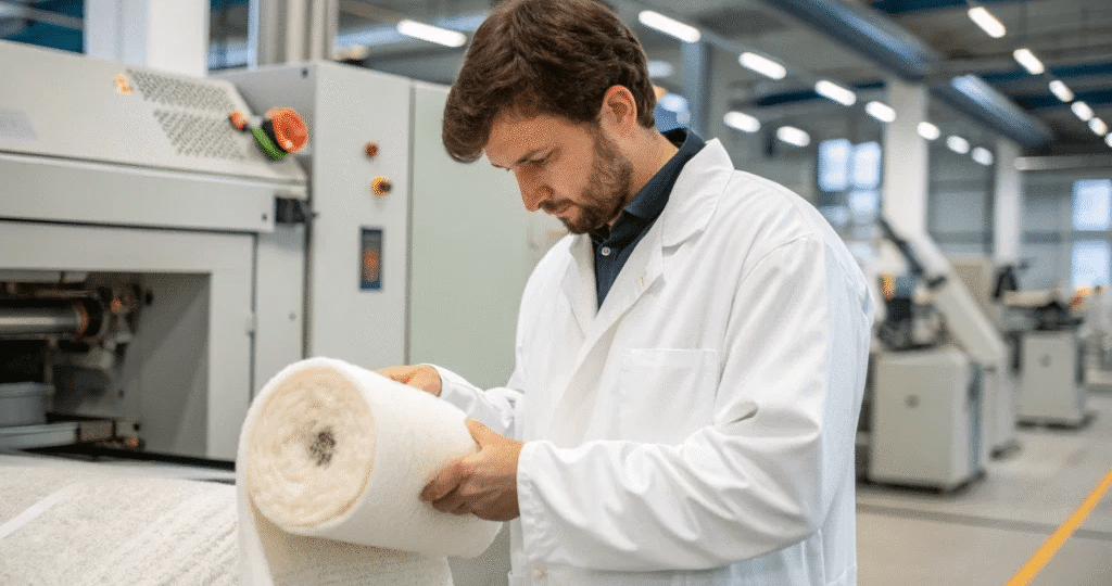 Professional quality inspection process ensuring insulation consistency and garment performance