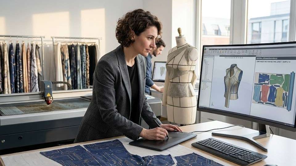 Fashion designer creating custom maxi dress sketches and technical specifications