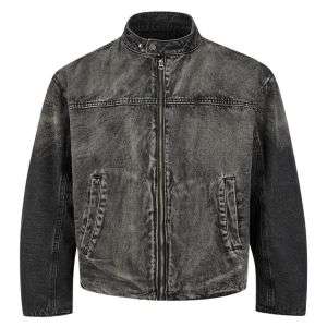 Vintage American Washed Distressed Biker Denim Jacket