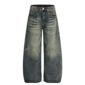 Vintage High Street Whisker Washed Loose Saber Jeans