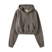 Vintage washed cropped zip hoodie for women with boxy fit