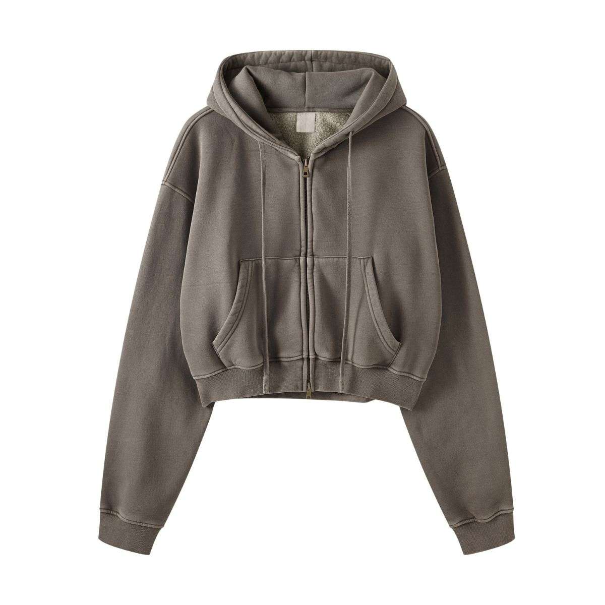 Vintage washed cropped zip hoodie for women with boxy fit