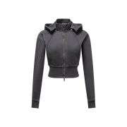 Vintage washed slim fit hoodie for women with sporty style