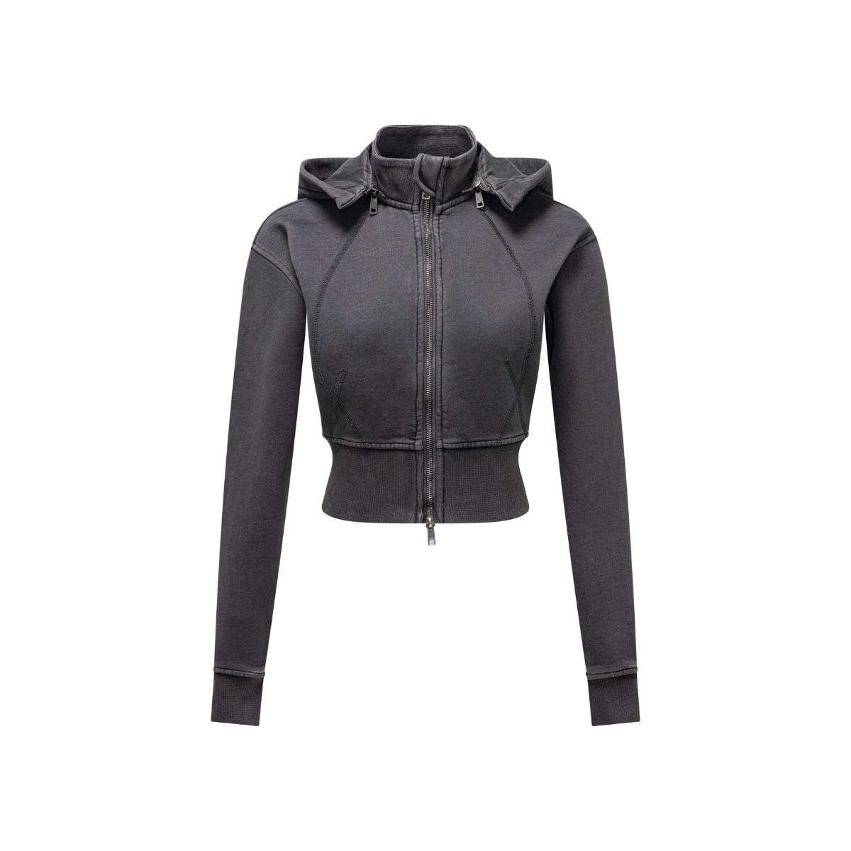 Vintage washed slim fit hoodie for women with sporty style