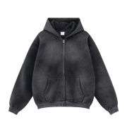 Vintage washed fleece zip-up hoodie with oversized fit