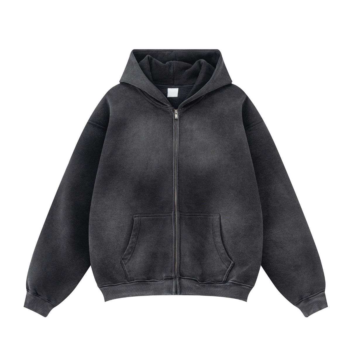 Vintage washed fleece zip-up hoodie with oversized fit