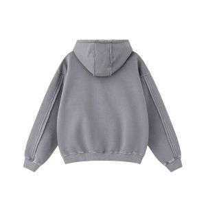 Vintage washed distressed zip-up hoodie with oversized fit