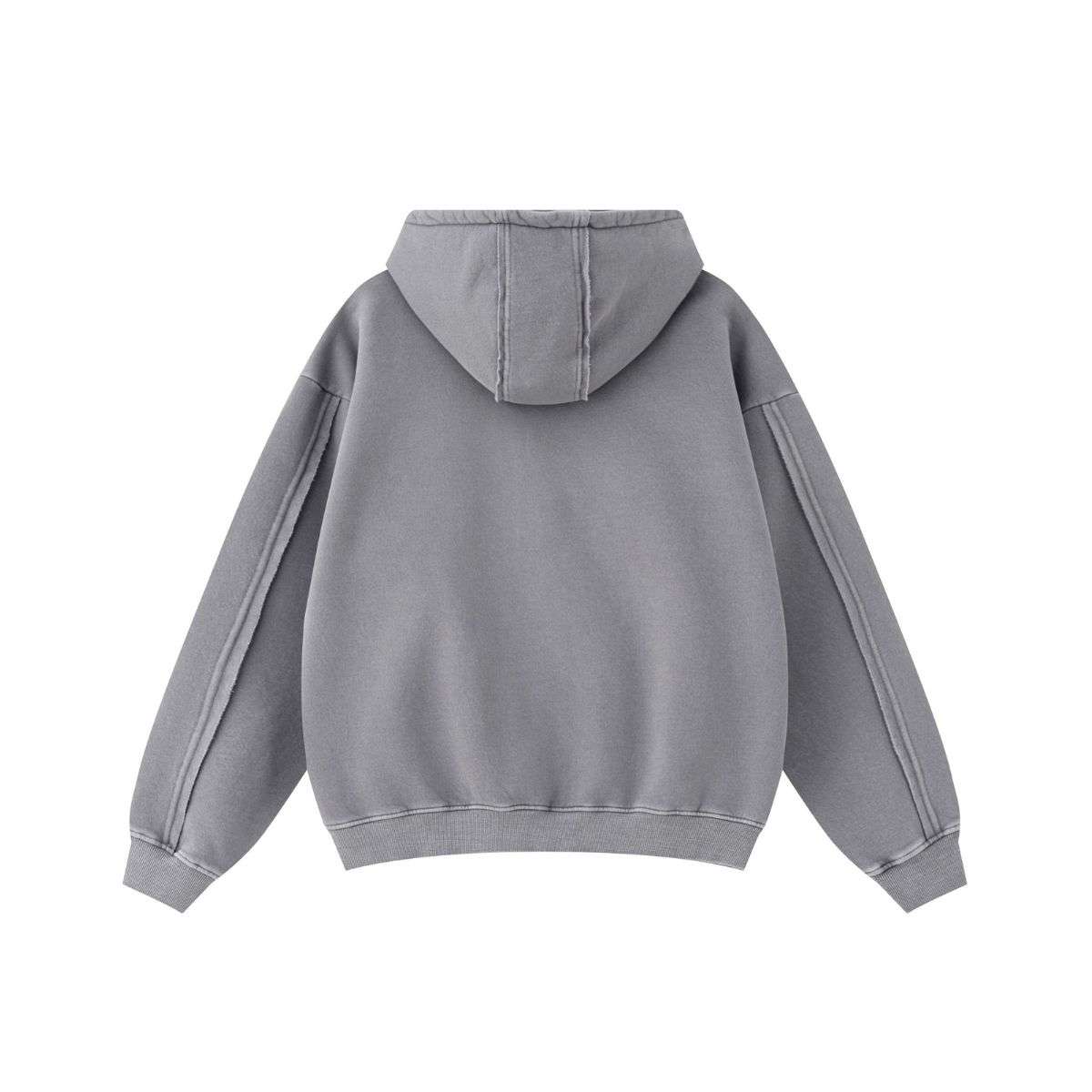 Vintage washed distressed zip-up hoodie with oversized fit