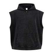 Vintage washed distressed zip hoodie vest with sleeveless design