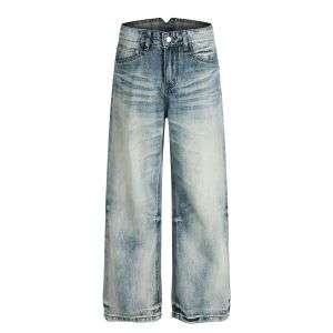 Retro Streetwear Faded Blue Whisker Jeans