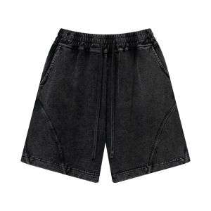 Snow Washed Webbing Stitching Loose Straight-Leg Casual Shorts