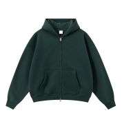 Forest green boxy fit double zip hoodie