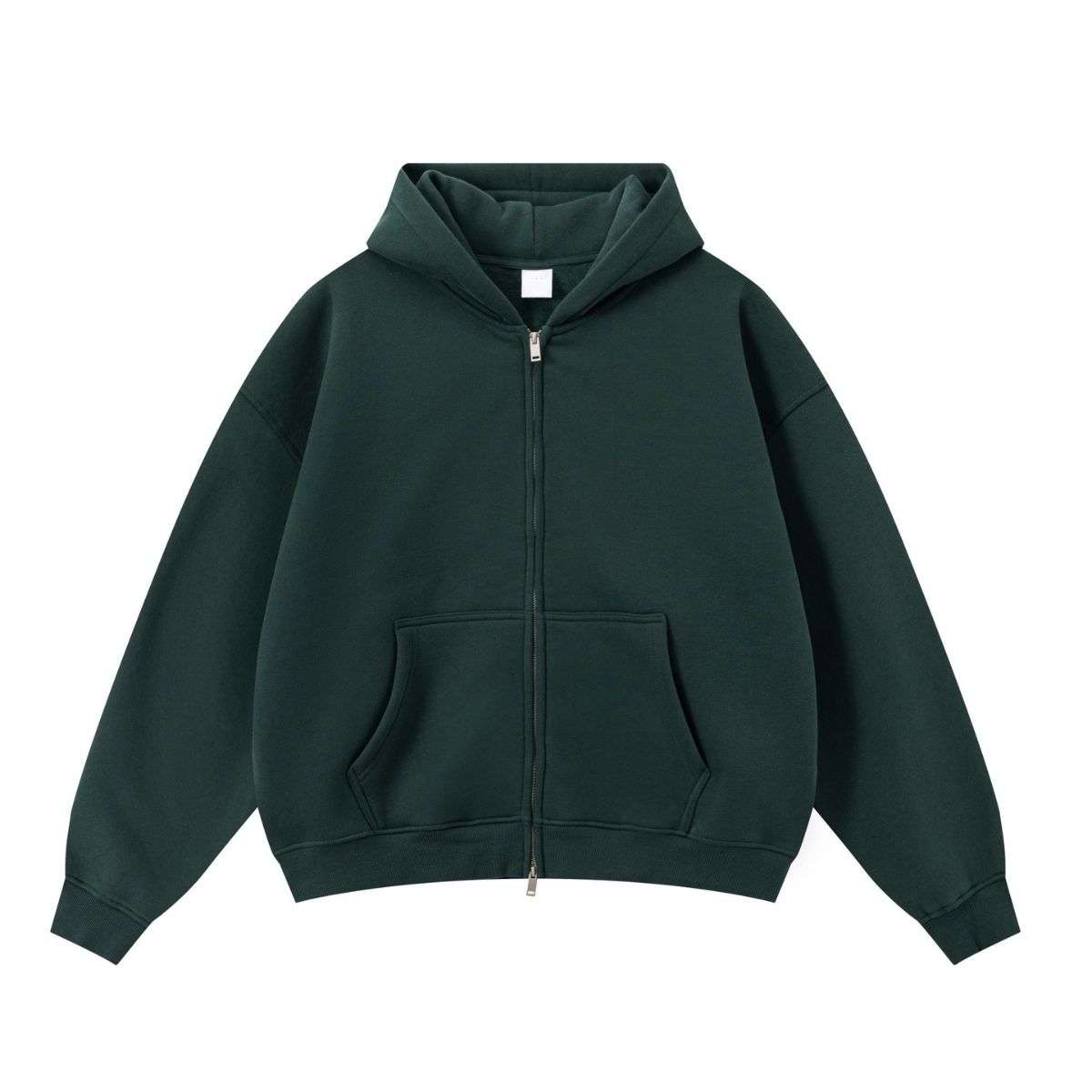 Forest green boxy fit double zip hoodie