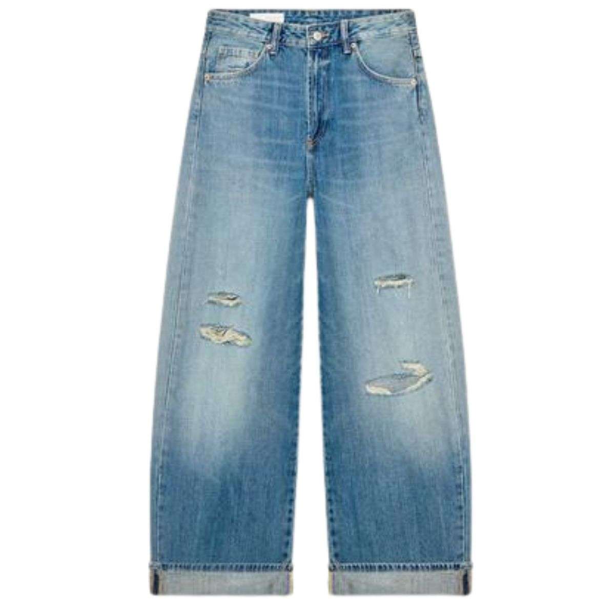 Vintage Streetwear Cuffed Hem Distressed Jeans