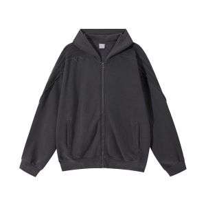 Charcoal patchwork raw edge hoodie