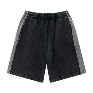Color Block Patchwork Drawstring Loose Casual Vintage Washed Shorts