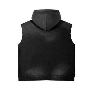 Dark black vintage washed hoodie vest