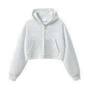 White heather cropped zip hoodie