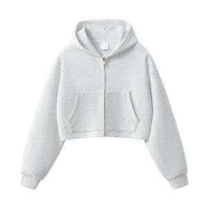 White heather cropped zip hoodie