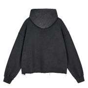 Black washed raw-edge hoodie