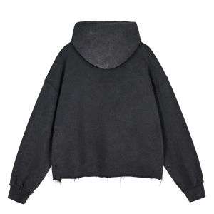 Black washed raw-edge hoodie