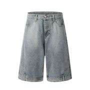 Men’s Washed Reverse-Pocket Loose Straight-Leg Retro Denim Shorts