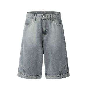 Men's Washed Reverse-Pocket Loose Straight-Leg Retro Denim Shorts