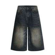 Retro Dark Washed Loose Wide-Leg Casual Denim Shorts
