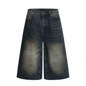 Retro Dark Washed Loose Wide-Leg Casual Denim Shorts