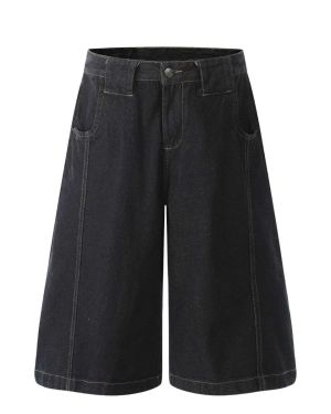 Black Wide-Leg Loose Denim Shorts – G6681