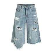 Vintage Distressed Irregular Frayed Hem Loose Denim Shorts