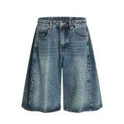 Washed Blue Loose Straight Leg Denim Shorts