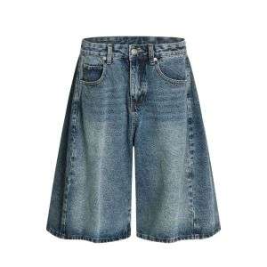 Washed Blue Loose Straight Leg Denim Shorts