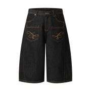 Vintage Raw Denim Embroidery Loose Wide Leg Shorts