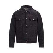Men’s Washed Raw Denim Red Stitch Vintage Cropped Jacket