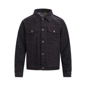 Men's Washed Raw Denim Red Stitch Vintage Cropped Jacket