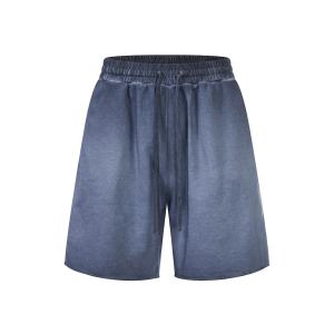Retro Washed Loose Elastic Waist Raw Hem Casual Shorts