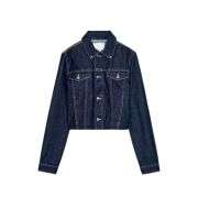 Heritage Leather Trim Cropped Denim Jacket