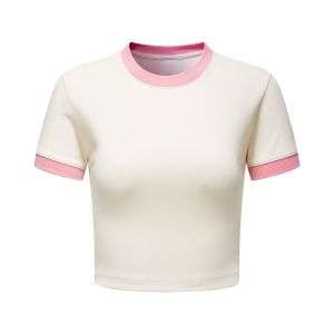 Retro Color Block Crew Neck Short Sleeve Crop Tee