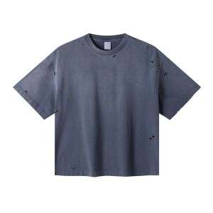 Vintage Washed Ripped Heavyweight Cotton Short Sleeve Tee
