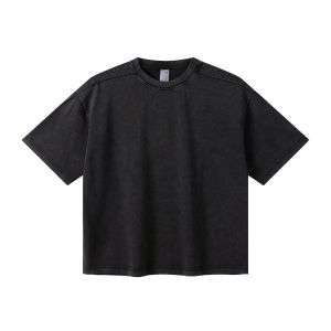 Washed Heavyweight Cotton Raw Hem Short Sleeve Boxy Tee
