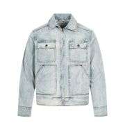 Washed Blue Vintage Biker Loose-Fit Cropped Denim Jacket