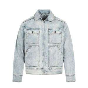 Washed Blue Vintage Biker Loose-Fit Cropped Denim Jacket