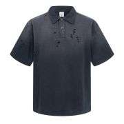 Retro Distressed Cotton Vintage Wash Polo T-Shirt