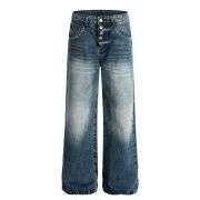 Retro Streetwear Washed Blue Slim Flare Jeans