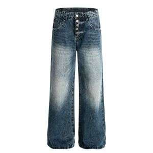 Retro Streetwear Washed Blue Slim Flare Jeans
