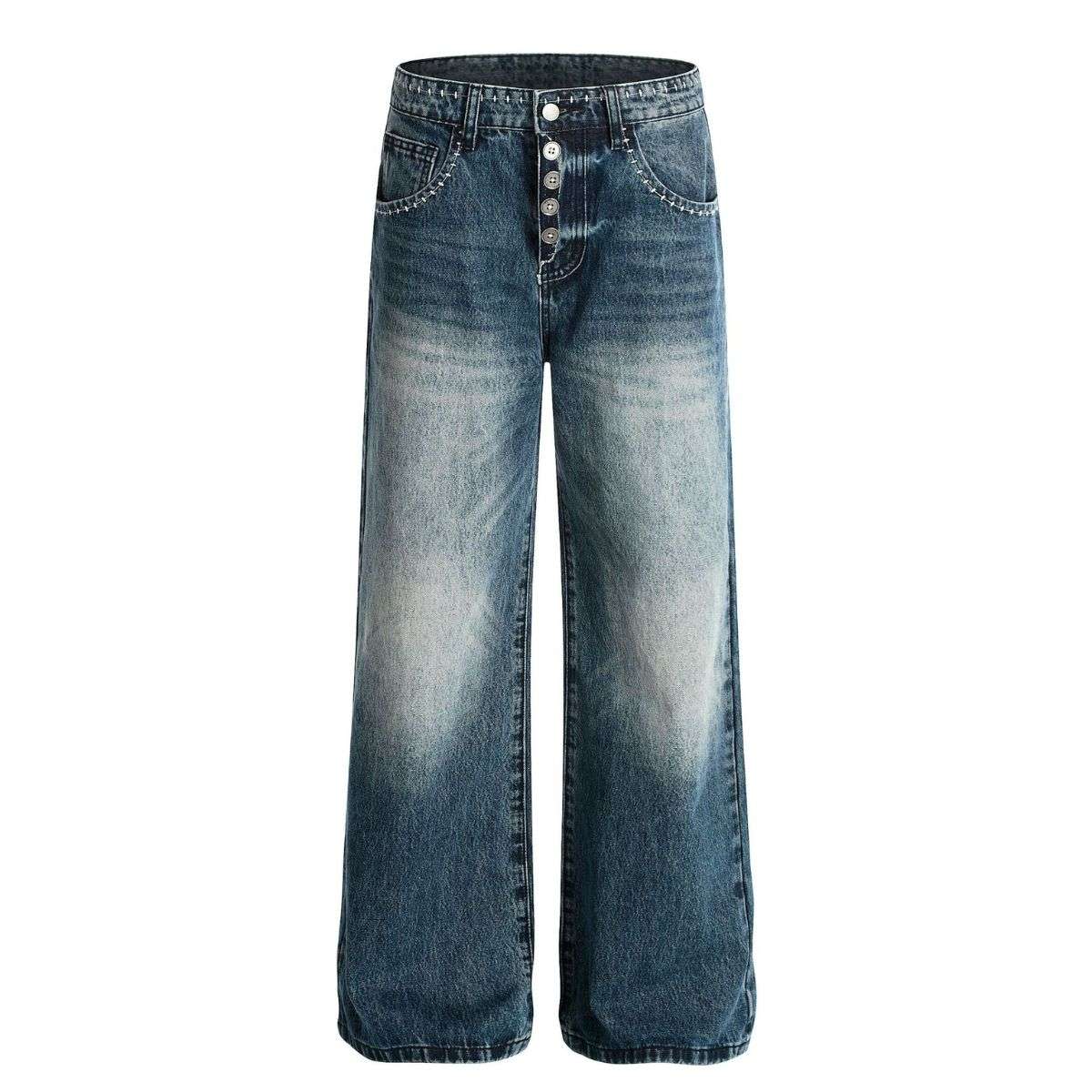 Retro Streetwear Washed Blue Slim Flare Jeans