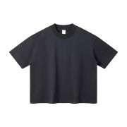 Boxy Fit Contrast Knit Collar Heavyweight Cotton Short Sleeve Tee