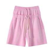 Vintage Washed Double Waistband High-Waisted Loose Casual Shorts